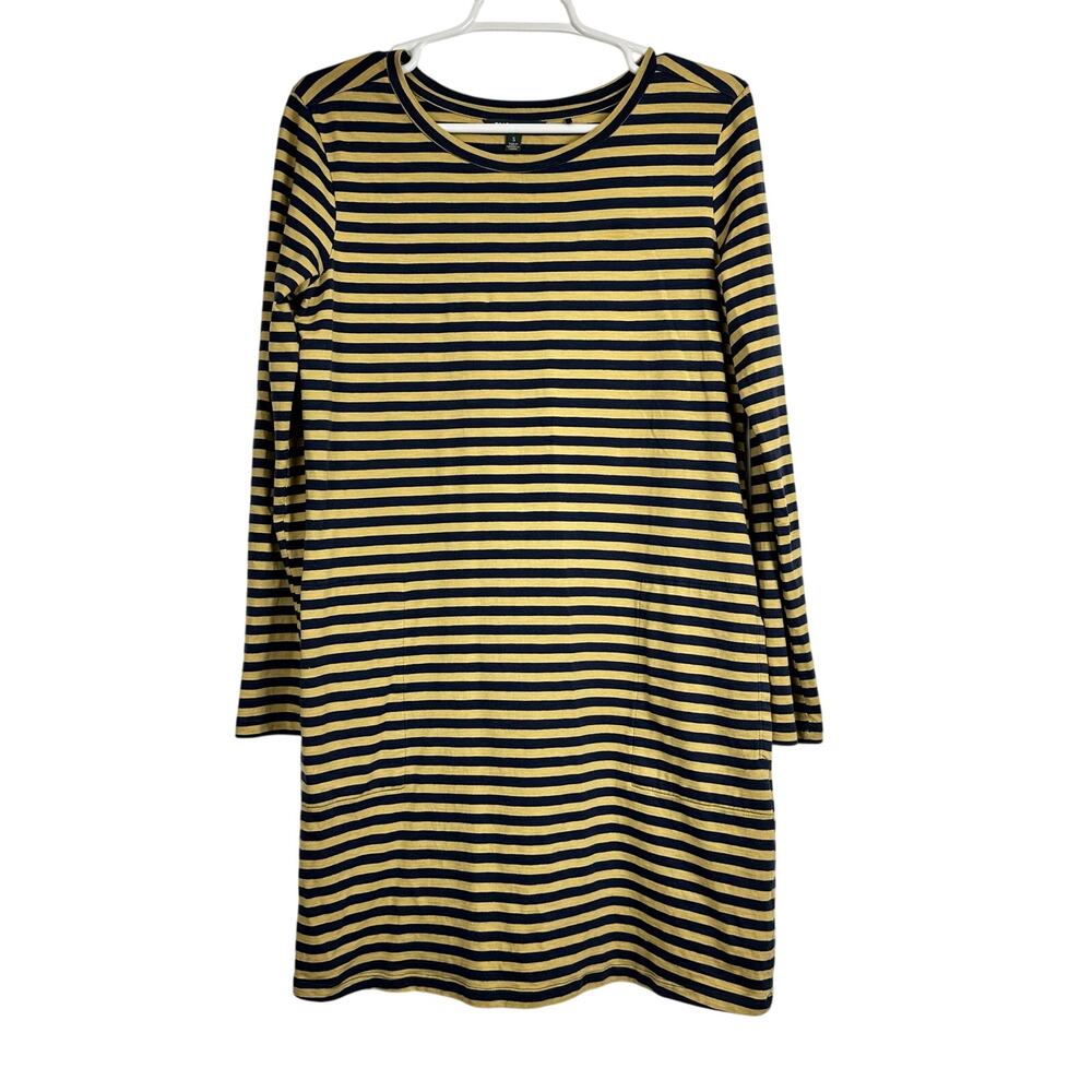 Toad&Co Windmere II Long Sleeve Dress Blue Yellow Stripe Small
